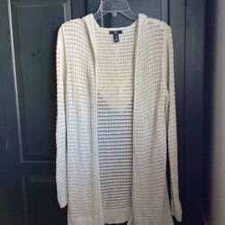 Women’s GAP 100% cotton off white crocheted hooded cardigan sweater… Size small