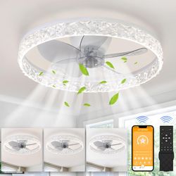 20" Modern Flush Mount Ceiling Fan with Lights, Low Profile Ceiling Fans with App & Remote Control, 3 Color 6 Speeds Bedroom Ceiling Fans Li