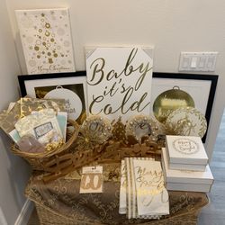 Gold Christmas Decorations Lot - Holiday Home Decor - merry & bright joy noel peace - Simi Valley