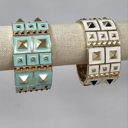 2pc Wide Tribal Bracelets Aztec Turquoise Blue Ivory 