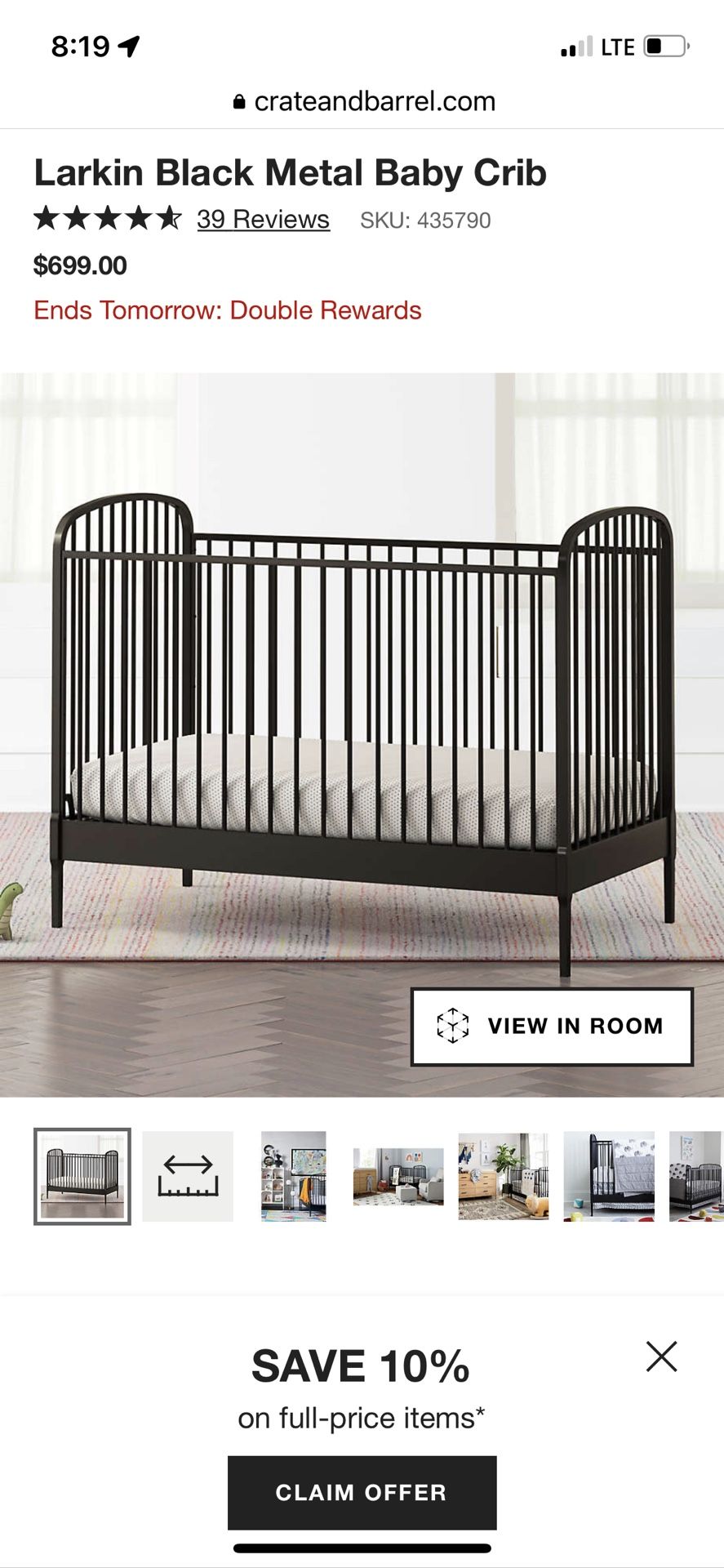 Larkin Black Metal Baby Crib Crate Barrel for Sale in La Conner WA OfferUp