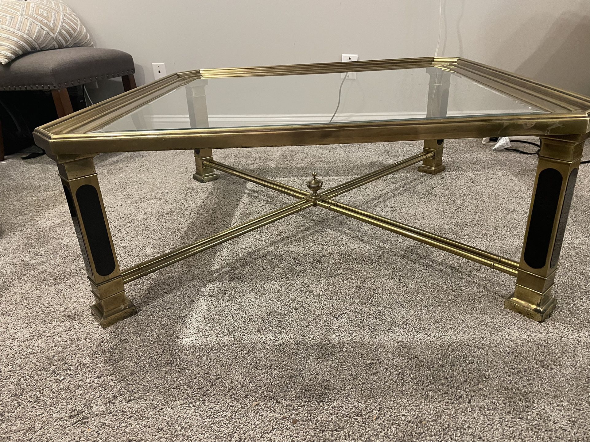 Vintage Brass & Beveled Glass Square Coffee Table