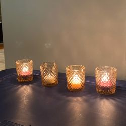 Amber Diamond Cut Glass Votives