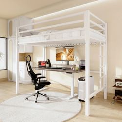 White Metal Twin Loft Bed 
