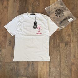 (Good Deal)Chrome Hearts Pink Cross Dagger T-Shirt.
