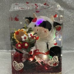 Cow Plush + Crochet Bouquet Valentine day Gift Box