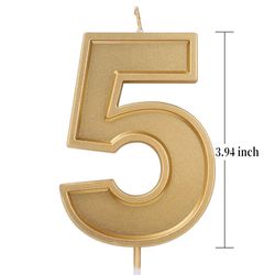 NEW - Gold 3.94 Inches Candle Number 5 - Oversized Birthday Candle Gold Birthday Cake Candles Number Candles Cake Topper Decoration Candle Number 5