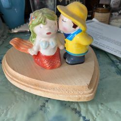 Ceramic Fisherman Kissing Mermaid Salt + Pepper Shakers