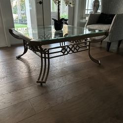 Glass Coffee Table With Decorative Metal