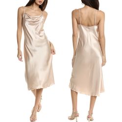 Bebe satin cowl-neck peachy slip on midi dress Size Small adjustable straps- NWT