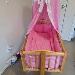 Baby Canopy Crib (Open Box- Comes With Everything In The Picture)- Color Pink