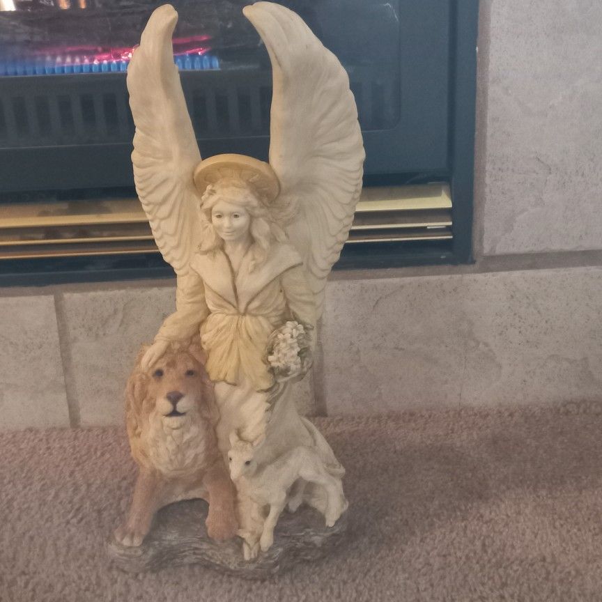 Large Heavy Angel LION Lamb Statue