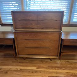 KENT COFFEY ELEGANTE HIGHBOY DRESSER & 2 WHARTON NIGHTSTANDS 1960’s