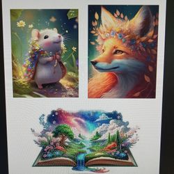Three Diamond Painting Art Kits Fancy Mouse Fox Garden Table Top Decor