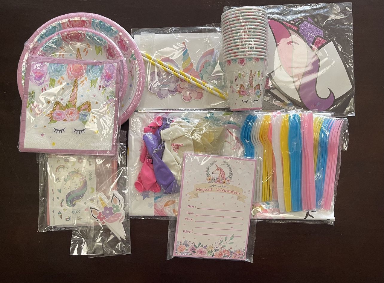 Unicorn Party Supplies Set, Unicorn Birthday Packs For 16 guest