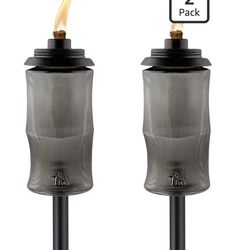 TIKI Easy Install Black Carved Glass 65" TIKI Torch 2 Pack, Outdoor Decorative Lighting 1124129