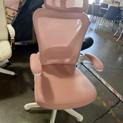 Ergonomic Office Chair with Lumbar Support & Headrest & Flip-up Arms Height Adjustable Rocking Home Office Desk Chairs for Teens and Adults (Pink Mesh