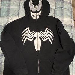 Marvel Mens Full Zip-Up Cosplay Hoodie Venom, Spider-Man Emblem Graphic Print Hooded Sweatshirt for Men