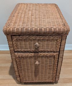 Rolling Wicker Cabinet with Drawers