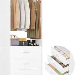 2FT Closet System with 3 Drawers, 24’’ Closet Organizer, Wood Closet Organizer System, Walk-in Closet or Small Closets Wardrobe, Clothes Rack with Han