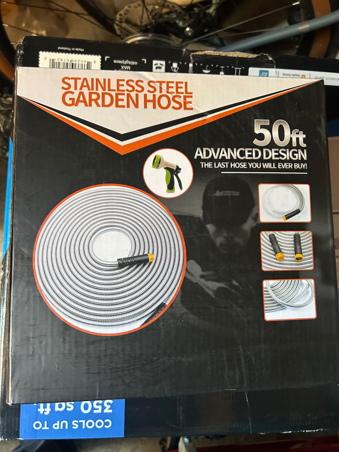 Garden Hose 50 ft, Stainless Steel Water Hose with 10 Function Nozzle Flexible, Heavy Duty, Lightweight, No-Kink, Pet Proof, Puncture Proof Hose Metal