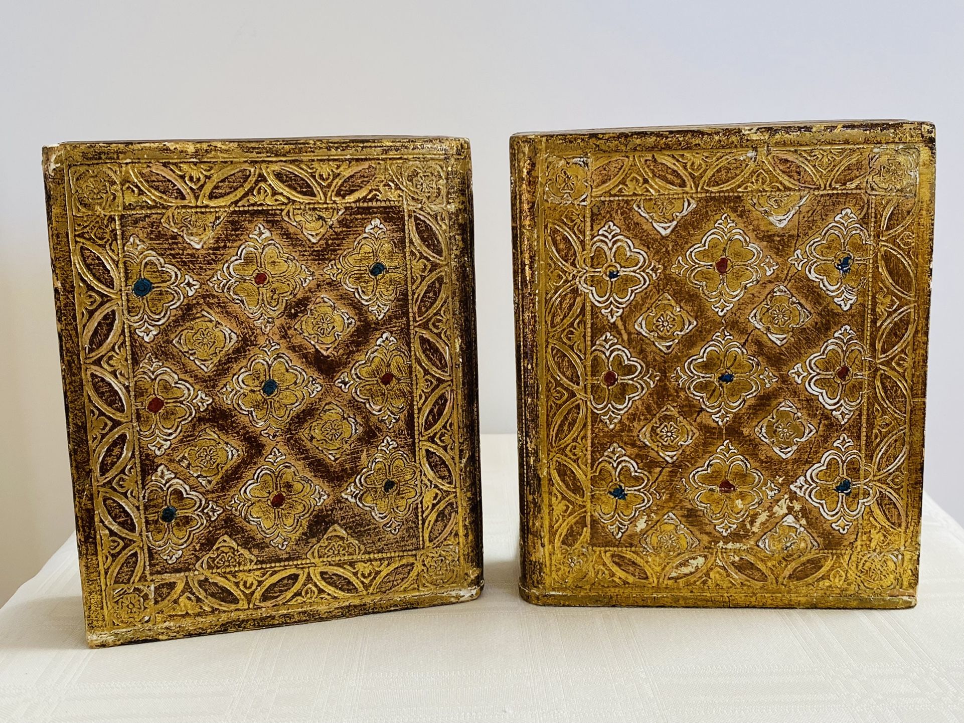 Vintage Italian Florentine Gold Gild Wood Bookends