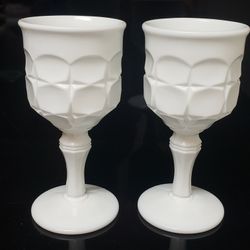Pair 7.25" Milk Glass Thumbprint Footed Goblet
