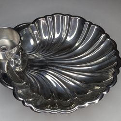 Vintage Mid-century Modern Silver Plate Hors D'oeuvre Serving Plate Platter Shell Bowl  10X11