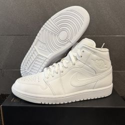 Nike Air Jordan 1 Mid Triple White Men's Size 9 & 10.5 Sneakers