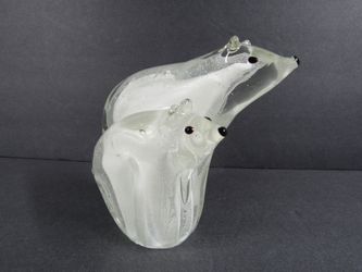 Polar Bear Mother & Cub Vintage Heavy Solid Art Glass Statue