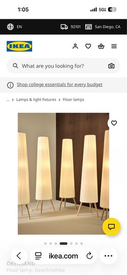 IKEA light white fabric tall ÖKENSAND Floor lamp Beech/white