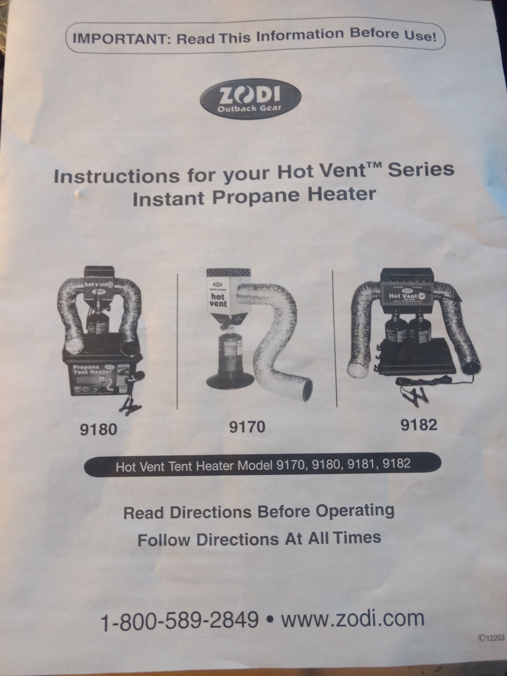 New Zodi 9180 tent heater