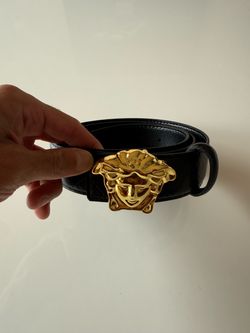Versace Gold Medusa Head Black Leather Belt