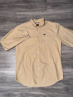 RVCA Slim Fit Solid SS Button-Down Woven Cotton Shirt Beige XL