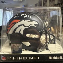 Riley Moss Signed Denver Broncos Riddell Speed Mini Helmet Beckett