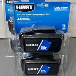 Hart 2-Piece 20V 4.0Ah Lithium-Ion Battery Pack