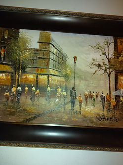 Rare vintage oil painting 4 foot big has expensive coa on back famous artist