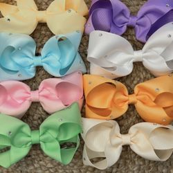 Multicolor Pearl Hair Bows - Set of 8 Elegant Grosgrain Ribbon Clips for Girls