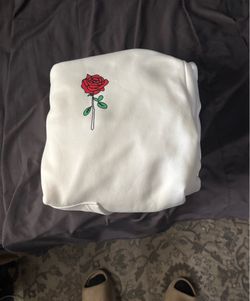 White Hoodie Rose design “ Rose for you” on the sleeve