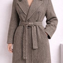 Vintage HUGO BOSS Wool Coat Belted Herringbone M-L Germany