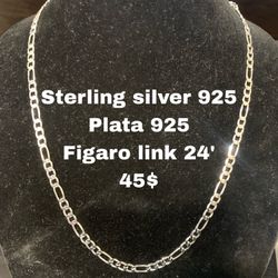 Sterling Silver 925 24 Inch Figaro Link Necklace 45$ 