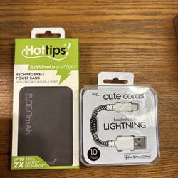 Phone Accessories- 5,000 Mah Power bank Battery And 10 Ft Long Lightning Charger/sync