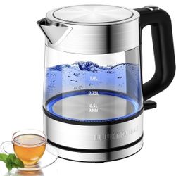 Electric Kettle, 1L 1500W, Small Glass Tea Kettle, Hot Water Boiler with LED Indicator