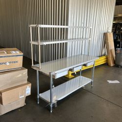 New Stainless Steel Work Tables Shelves Drawers 