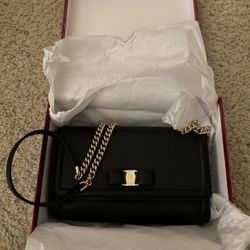 New Salvatore Ferragamo Black Clutch Purse 