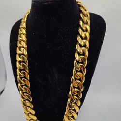 18k Gold Plated Miami Cuban Necklace And Bracelet
