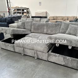 New! Great deal! 120” Ultra Large Sectional Sofa Bed, Double Chaise Sectional, Super Comfort Corduroy Couch, Sectional, Sofa, Couch, U-Shaped Couch, S