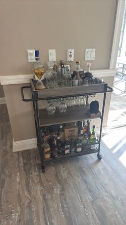 3-Tier Rolling Bar Cart with Wine Glass Holder
