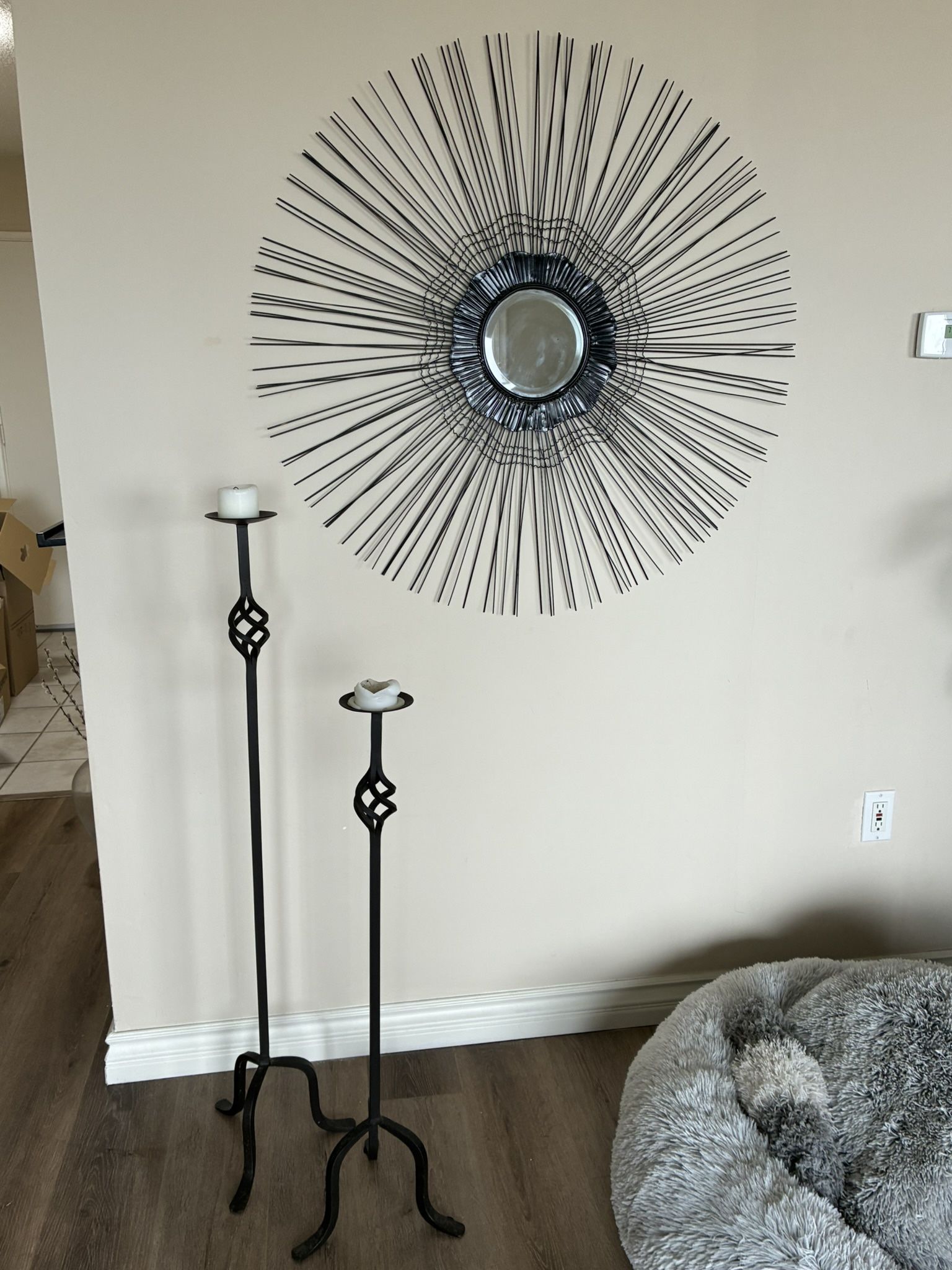 Metal Sun Mirror And Candle Holders