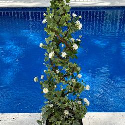 44” Silk Miniature Rose Spiral Topiary Tree in Wood Planter
